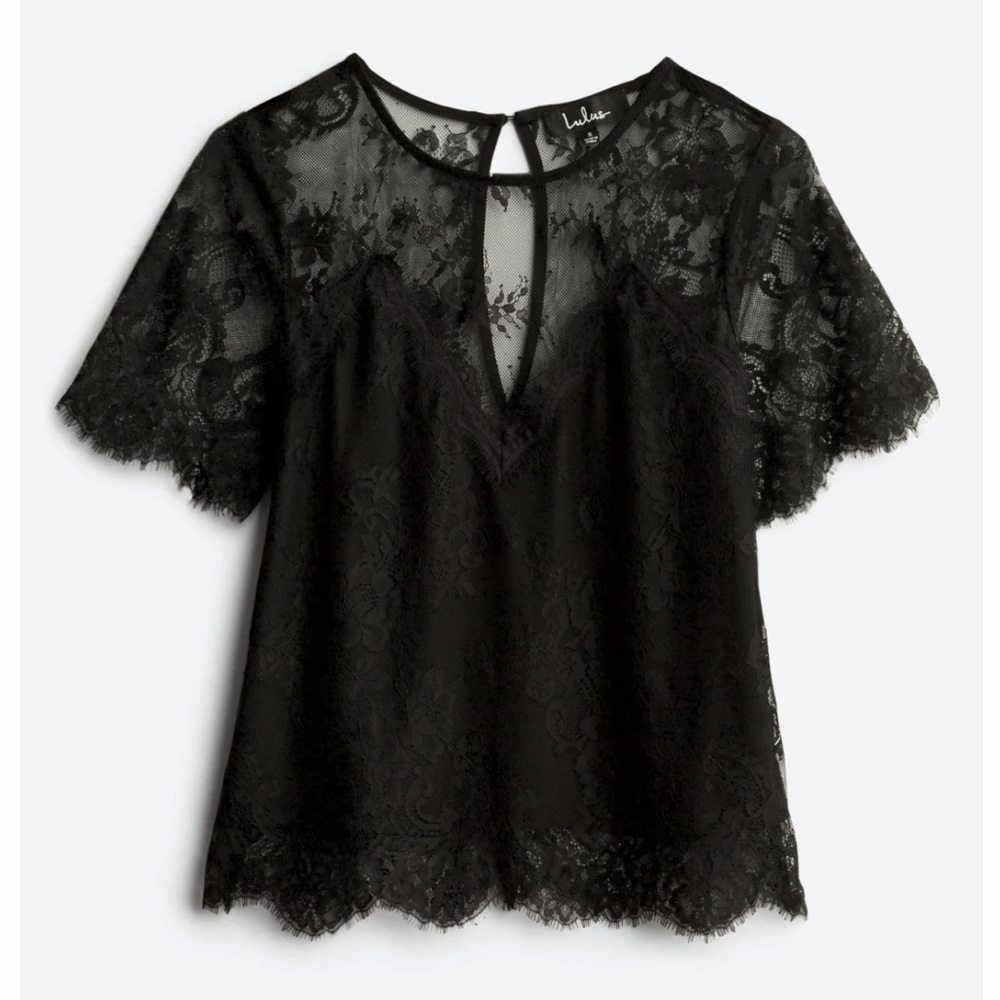 LULUS Pure Genius Sheer Lace Top - Size Large